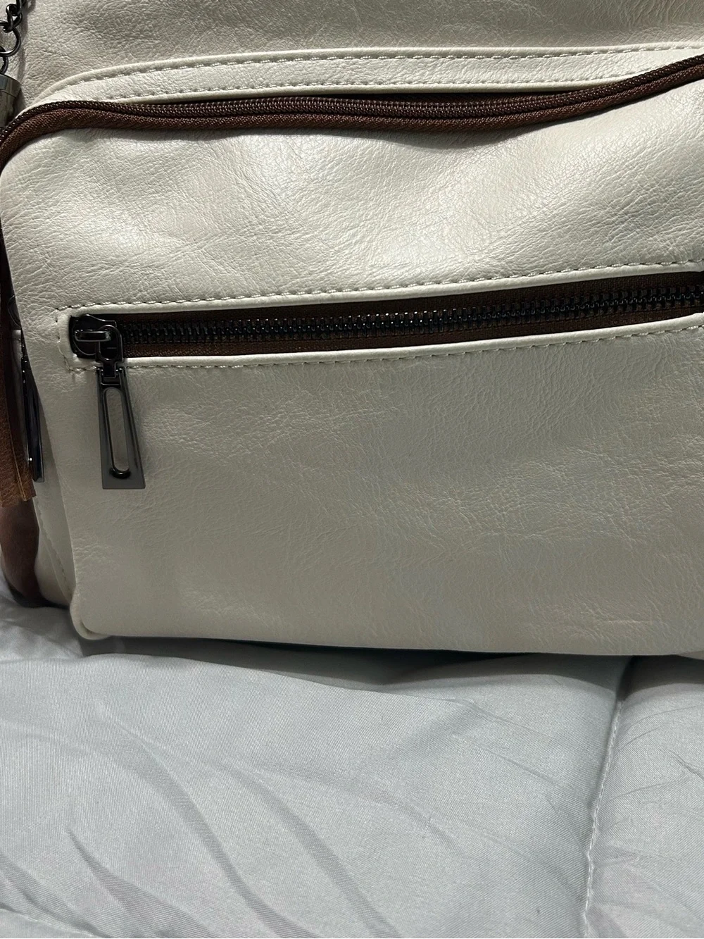 ❤️SALE❤️ Shrrie Vegan Leather Backpack Neutral Cream Brown Travel Laptop Bag